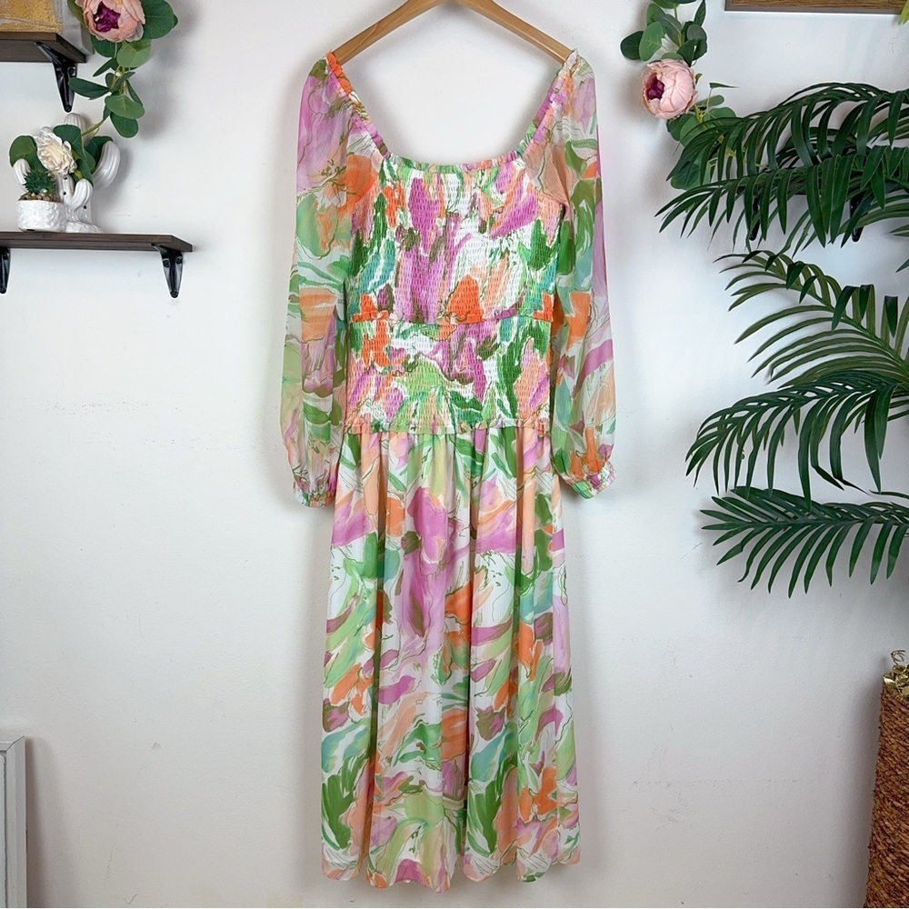 NWT Lost + Wander Painterly Love Smocked Maxi Dress in Multi Color One Size - Picture 7 of 7